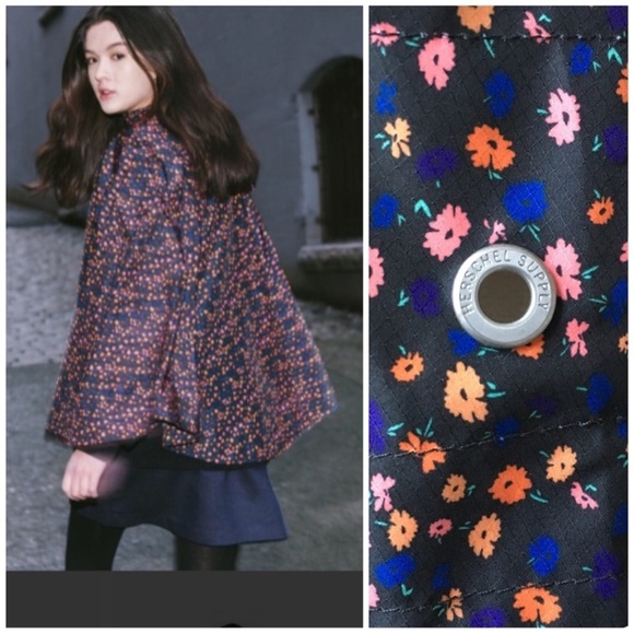 Herschel Supply Company Voyage Poncho In Black Mini Floral Sz XS - Picture 2 of 12
